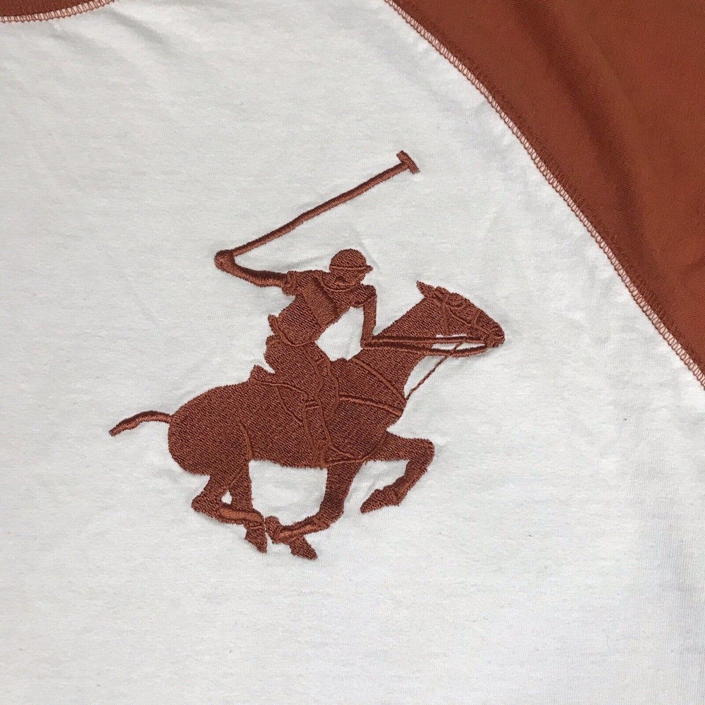 Beverly Hills Polo Club T Shirt Men XL White Orange Big Pony Raglan Long Sleeve - Picture 8 of 14